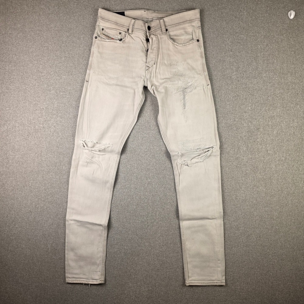 Diesel Tepphar Slim Carrot Distressed Jeans Grey Off White 30 Stretch Button Fly